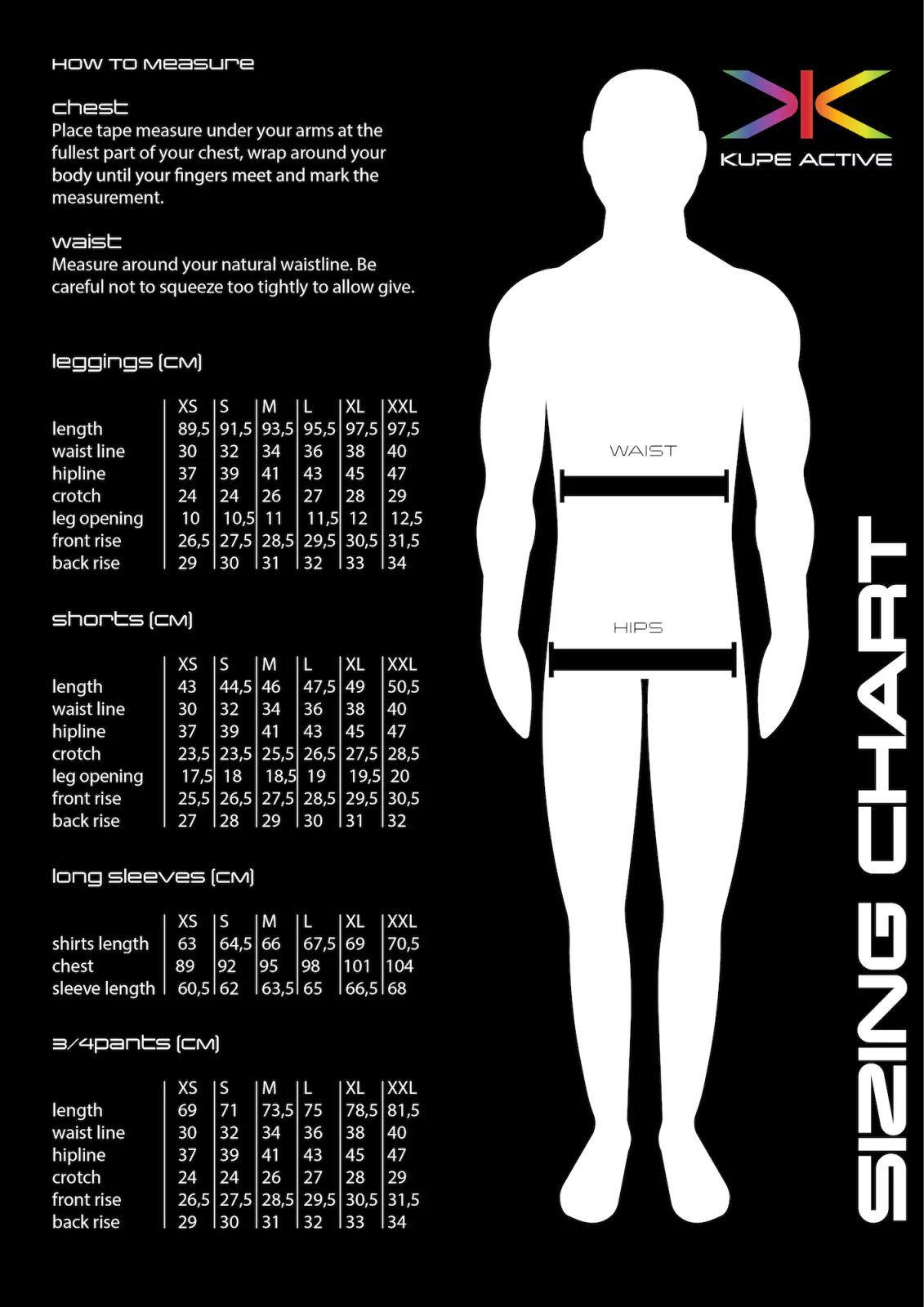 A Sizing guide for Kupe clothing, to ensure a perfect fit for you