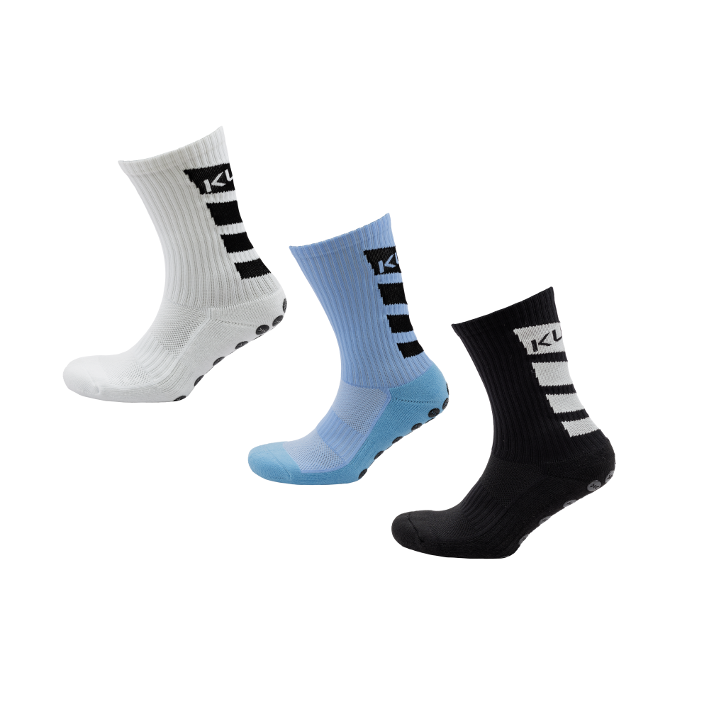 Kupe Active Grip Sock Combo - Calf White, Black & Light Blue